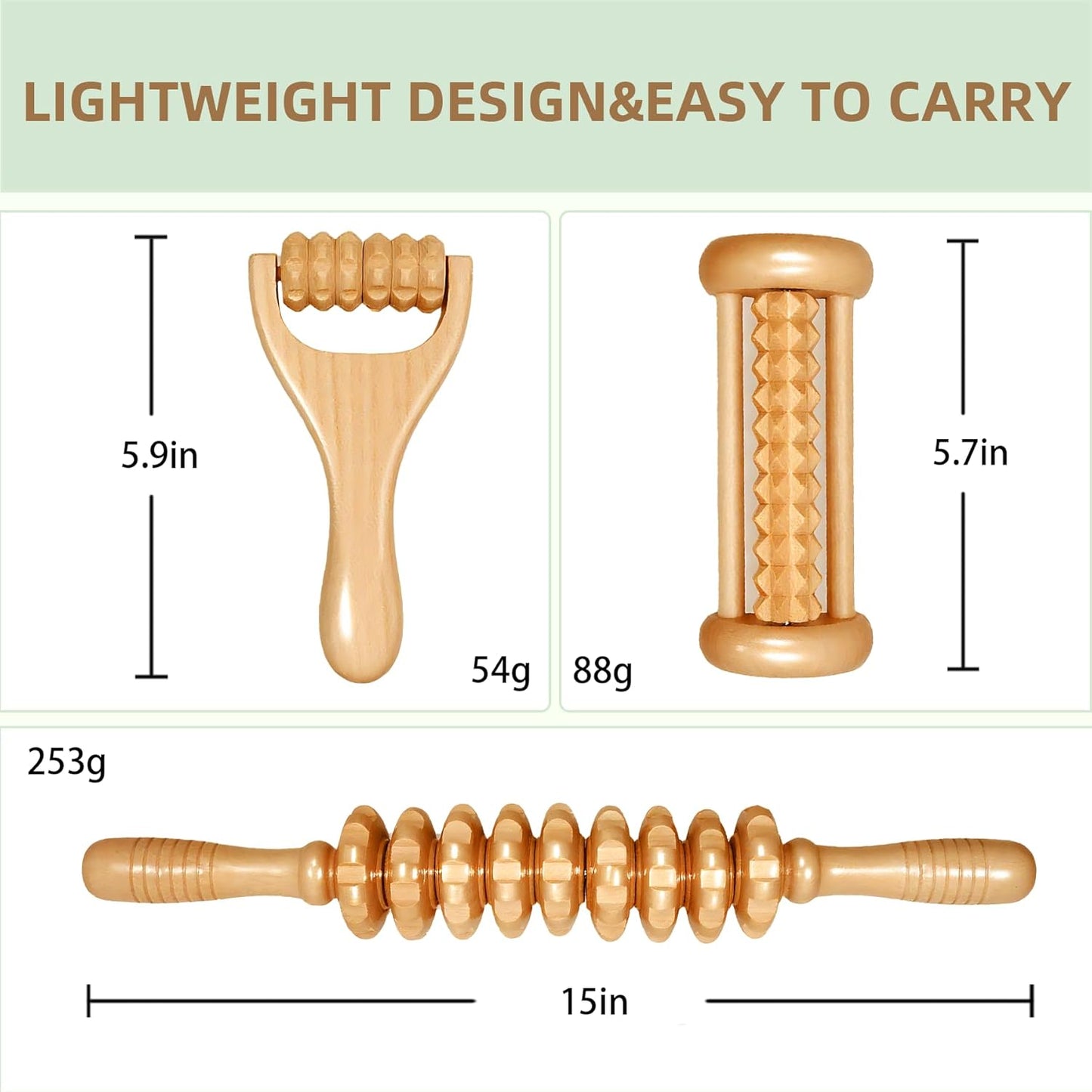3Pcs Wooden Massage Tools，Lymphatic Drainage Massager ，Maderoterapia Kit for Deep Tissue，Muscle Pain Relief, Anti-Cellulite，Body Sculpting & Shaping，Foot Roller for Plantar Fasciitis