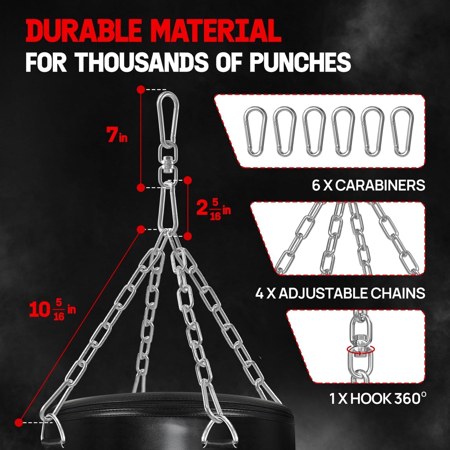 Yes4All Punching Bag Hanger, Stainless Steel Swivel Chain with 4 Snap Hooks for Heavy Bag, Gym Swing, Trapeze, and Hammock