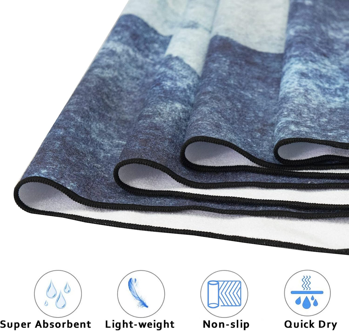 QIYI Large Yoga Mat Towel with Corner Pockets, Non Slip Sweat Absorbent Hot Yoga Towels, Soft Yoga Blankets with Travel Bag, Skidless Mat Cover for Workout, Gym, Fitness - 74"x26", Watercolor Mountain