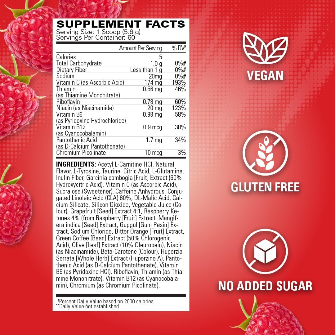 EHP Labs OxyShred Pre Workout Powder - Preworkout Powder with L Glutamine & Acetyl L Carnitine, Energy Boost Drink - Raspberry Refresh, 60 Servings