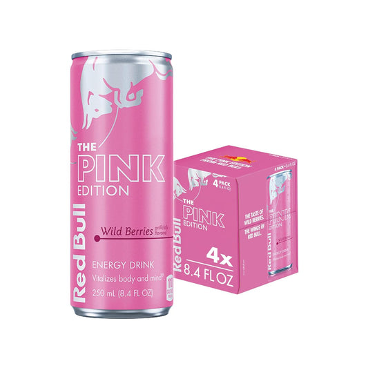 Red Bull Pink Edition Energy Drink, Wild Berries, 8.4 fl. oz., Pack of 4 cans, with 80mg Caffeine, Taurine & B Vitamins