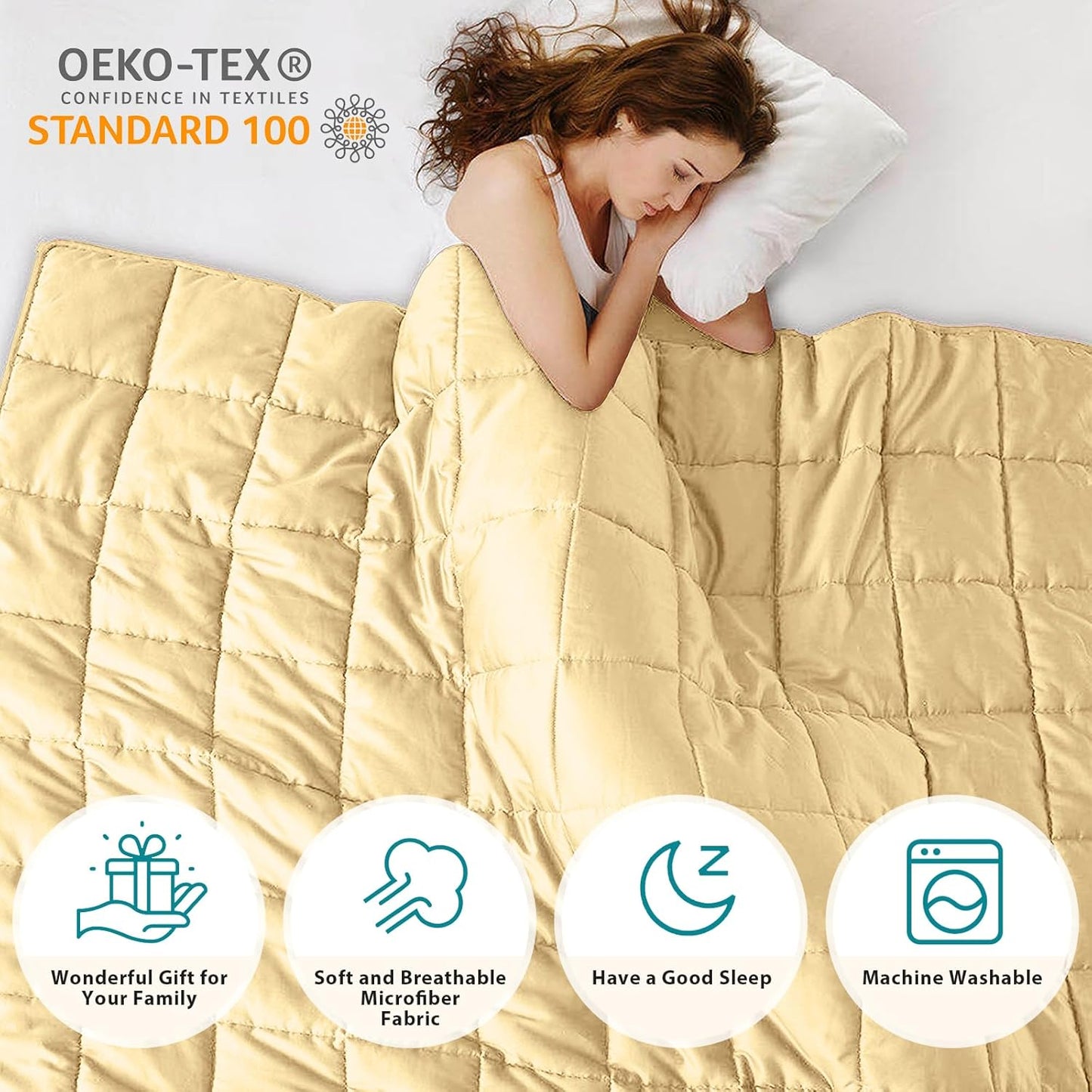 L'AGRATY Weighted Blanket - 60"x80" 15lbs Cooling Breathable Heavy Blanket Microfiber Material with Glass Beads Big Blanket for Adult All-Season Summer Fall Winter Soft Thick Comfort Blanket