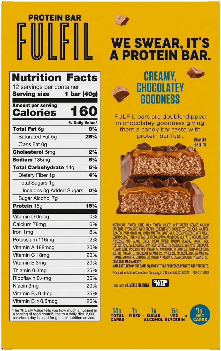 FULFIL Protein Snack Bars Flavored, Triple Chocolate, Gluten Free with 15g Protein, Pantry Staples, 12 Count