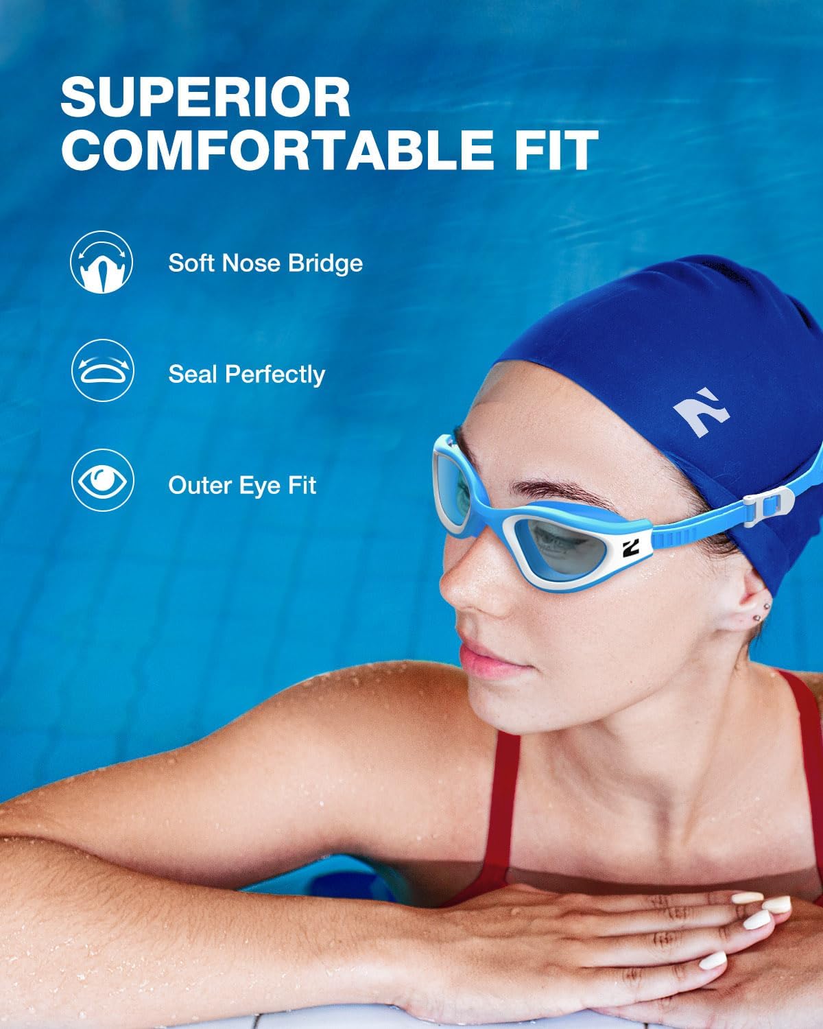 ZIONOR G1 Lite Swim Goggles with Swim Cap Comfortable Anti-fog Swimming Goggles Cap Set for Adult Men Women