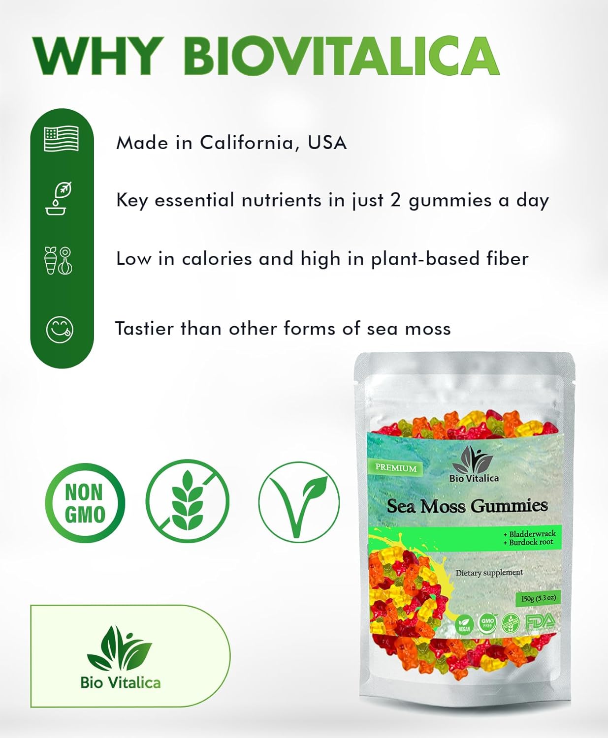 Sea Moss Gummies - Irish sea Moss raw Organic, Bladderwrack, Burdock Root. Contains Sea Moss Gel and Powder. Superfoods for Vegan, Keto and Dr Sebi Diet. Immune Boosting (2 Packs)