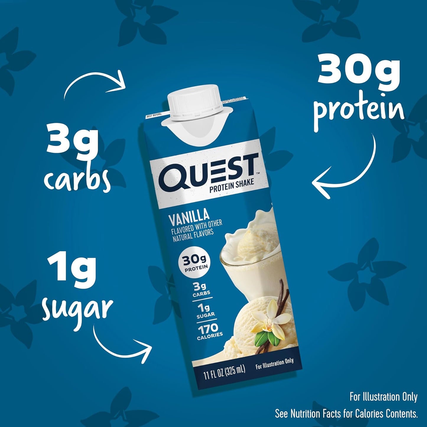 Quest Nutrition Ready to Drink Vanilla Protein Shake, 30g Protein, 3g Net Carbs, Gluten Free, Keto Friendly, 11 fl.oz 4 Count (Pack of 3)