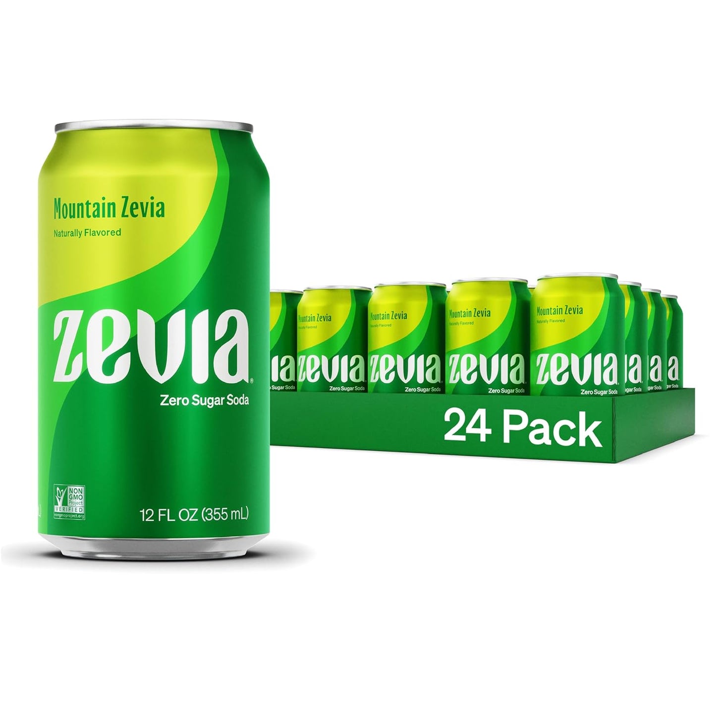 Zevia Zero Sugar Soda, Mountain Zevia, 12 oz Cans (24-Pack) – Naturally Sweetened, Non-GMO Project Verified, Gluten-Free, Vegan