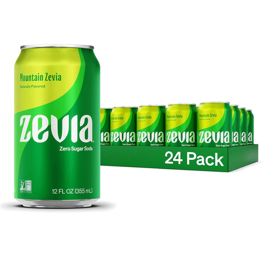 Zevia Zero Sugar Soda, Mountain Zevia, 12 oz Cans (24-Pack) – Naturally Sweetened, Non-GMO Project Verified, Gluten-Free, Vegan