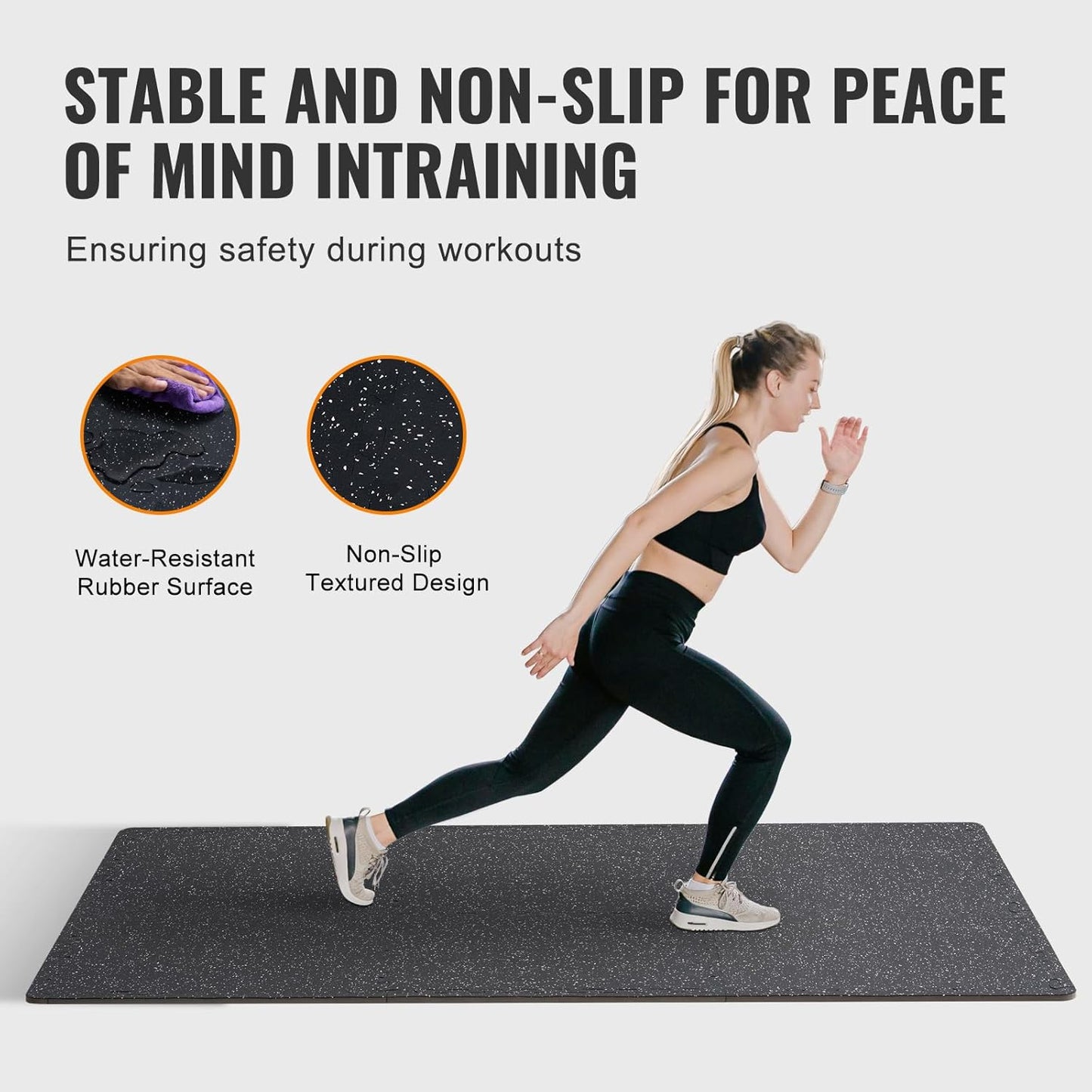 VEVOR 0.56 Inch Thick Gym Floor Mats, 25 Tiles Rubber Top with EVA Foam, 25" x 25" Gym Flooring Workout Mat with 100sq.ft Coverage, Interlocking Puzzle Mats for Home, Garage, Black & White