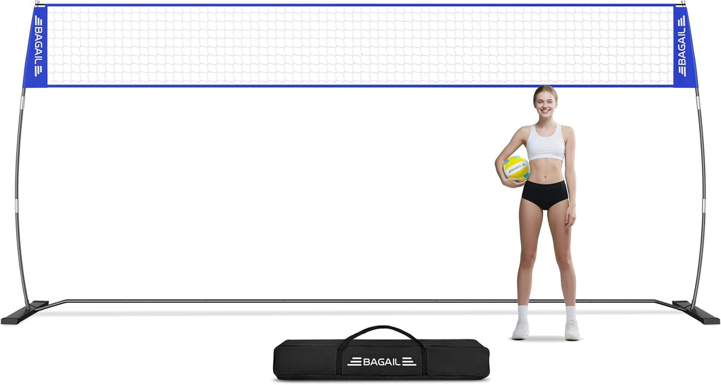 BAGAIL Volleyball Net, 12ft/20ft Portable Volleyball Net for Backyard - Adjustable Height, Heavy-Duty Frame, Freestanding Design - Portable Outdoor/Indoor Volleyball Set with Carry Bag