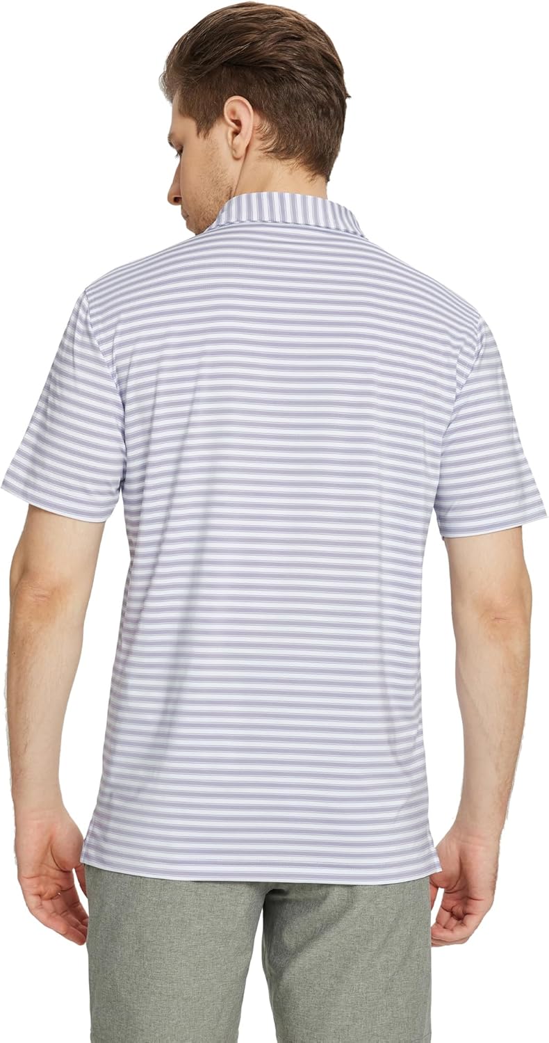 M MAELREG Golf Shirts for Men Short Sleeve Dry Fit Casual Striped Performance Moisture Wicking Collared Mens Polo Shirts