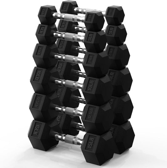 PAPABABE Hex Dumbbell Set 45-550 lb, Rubber Encased Home Gym Dumbbells, Weights Dumbbells for Women & Men, Hand Weight for Strength Training