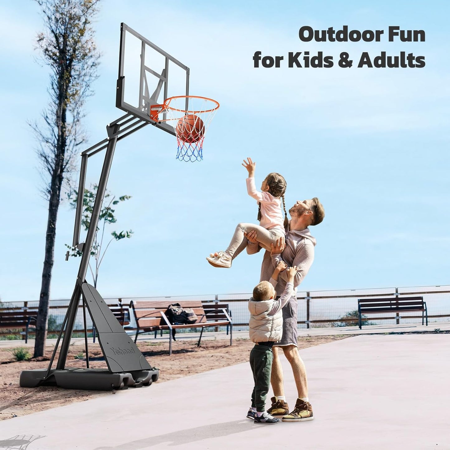 Basketball Hoop Outdoor Portable 44/48 Inch Backboard, 10ft Quickly Adjustable Basketball Goal System with Wheels for Court/Backyard/Driveway