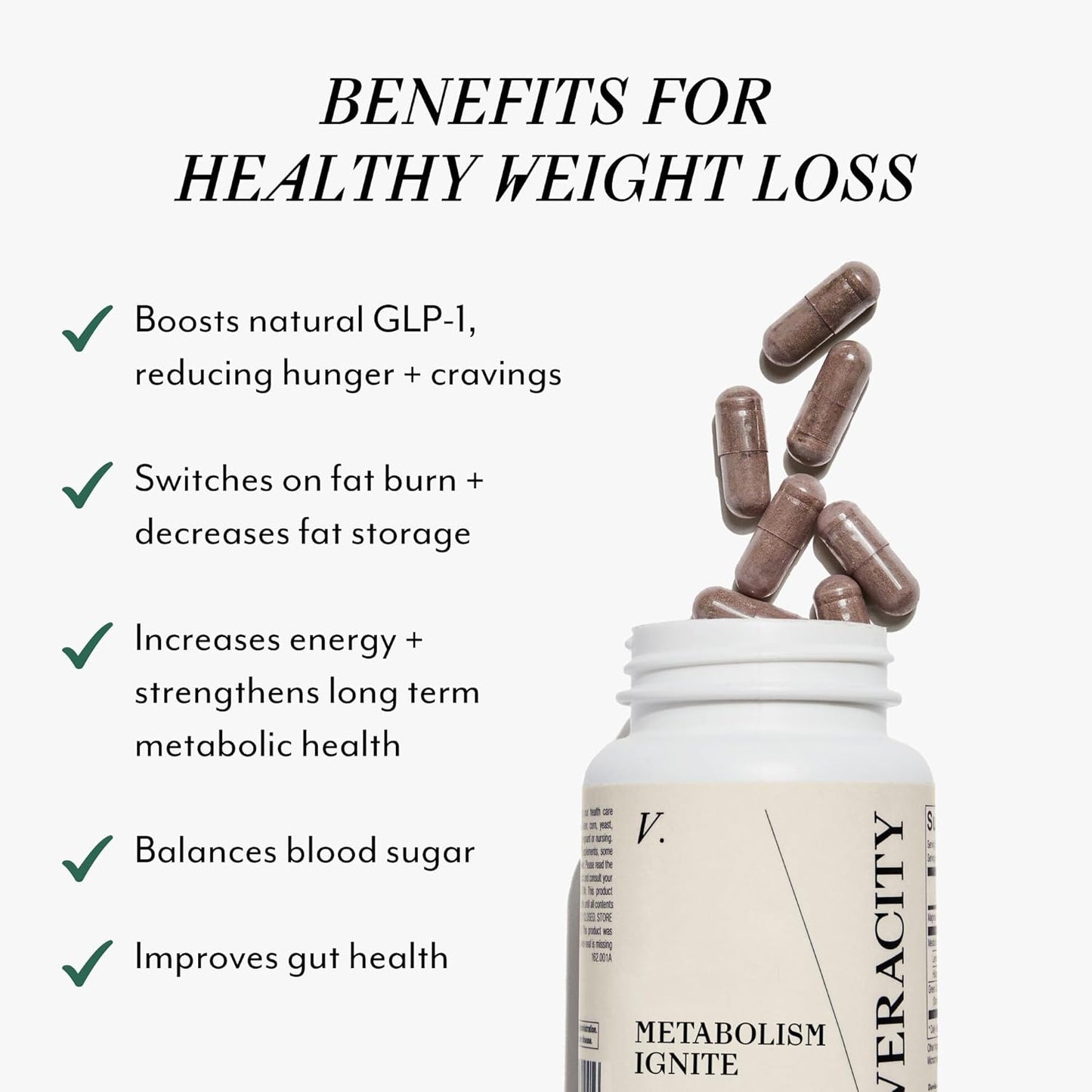 Veracity Metabolism Ignite - Boosts GLP-1 to Reduce Appetite and Cravings for Clinically Proven Weight Loss - Natural GLP-1 & Metabolic Support Supplement - Burns Fat - Side Effect Free - 30 Serving