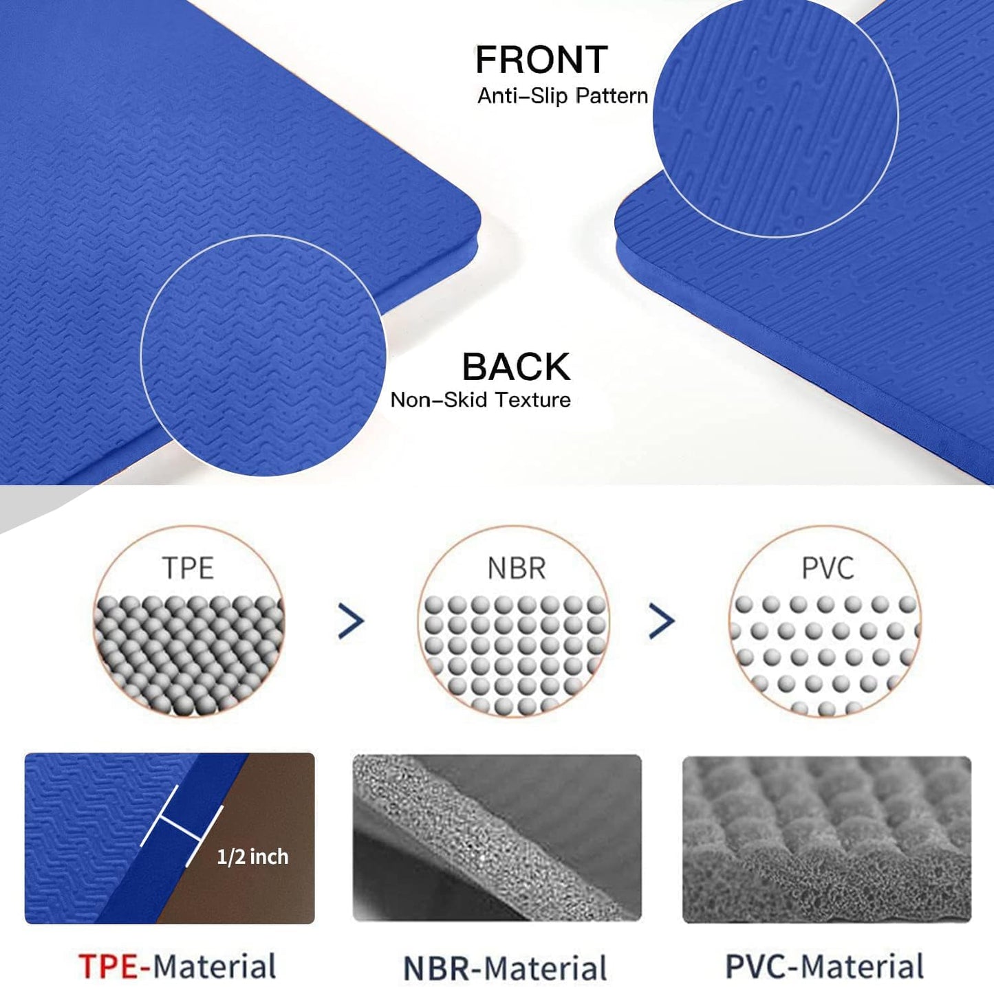 Hatha Yoga Large TPE Yoga Mat 6'x4'x1/2" Extra Thick Non-Slip Exercise Mat - for Yoga Pilates & Home Gym Workouts