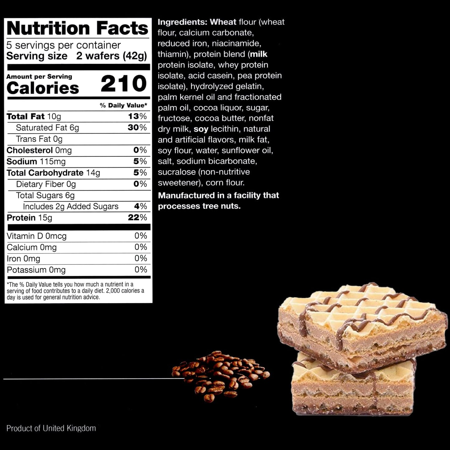 ProtiWise High Protein Wafers | Mocha | 15g Protein Per Serving, Low Carb, Low Sugar, High Fiber Snack | Gluten-Free, Keto-Friendly Diet for Hunger Control & Weight Loss | 5/Box