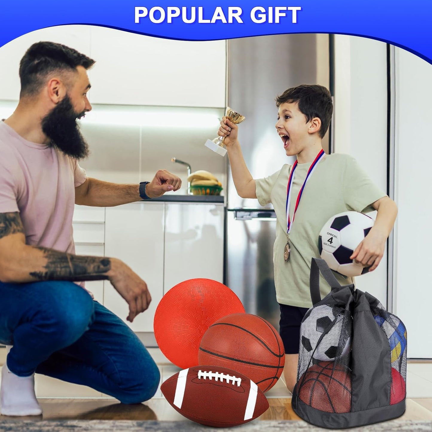 Deekin 4 Pcs Sport Balls Set for Kids Teens, Include Official Size 5 Basketball 4 Soccer 6 Football Playground Ball and Pump Sports Equipment Bag Recess Equipment Sport for Students(Normal Color)