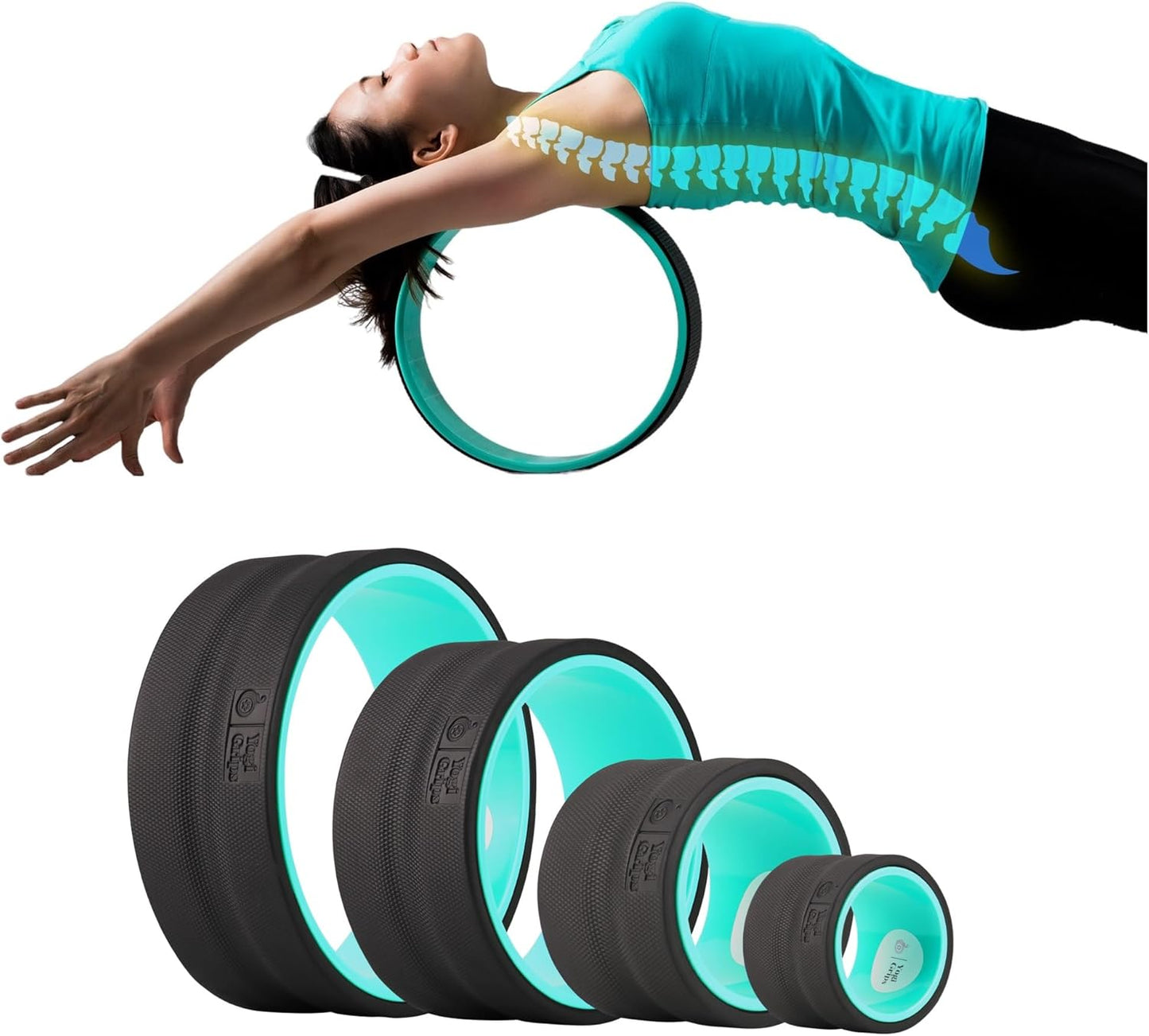 Back Roller Wheel- Foam Padded Back Stretcher Wheel with Center Spine Cradle-Back Pain & Stretching- Deep Tissue Massage Roller (Set of Four)