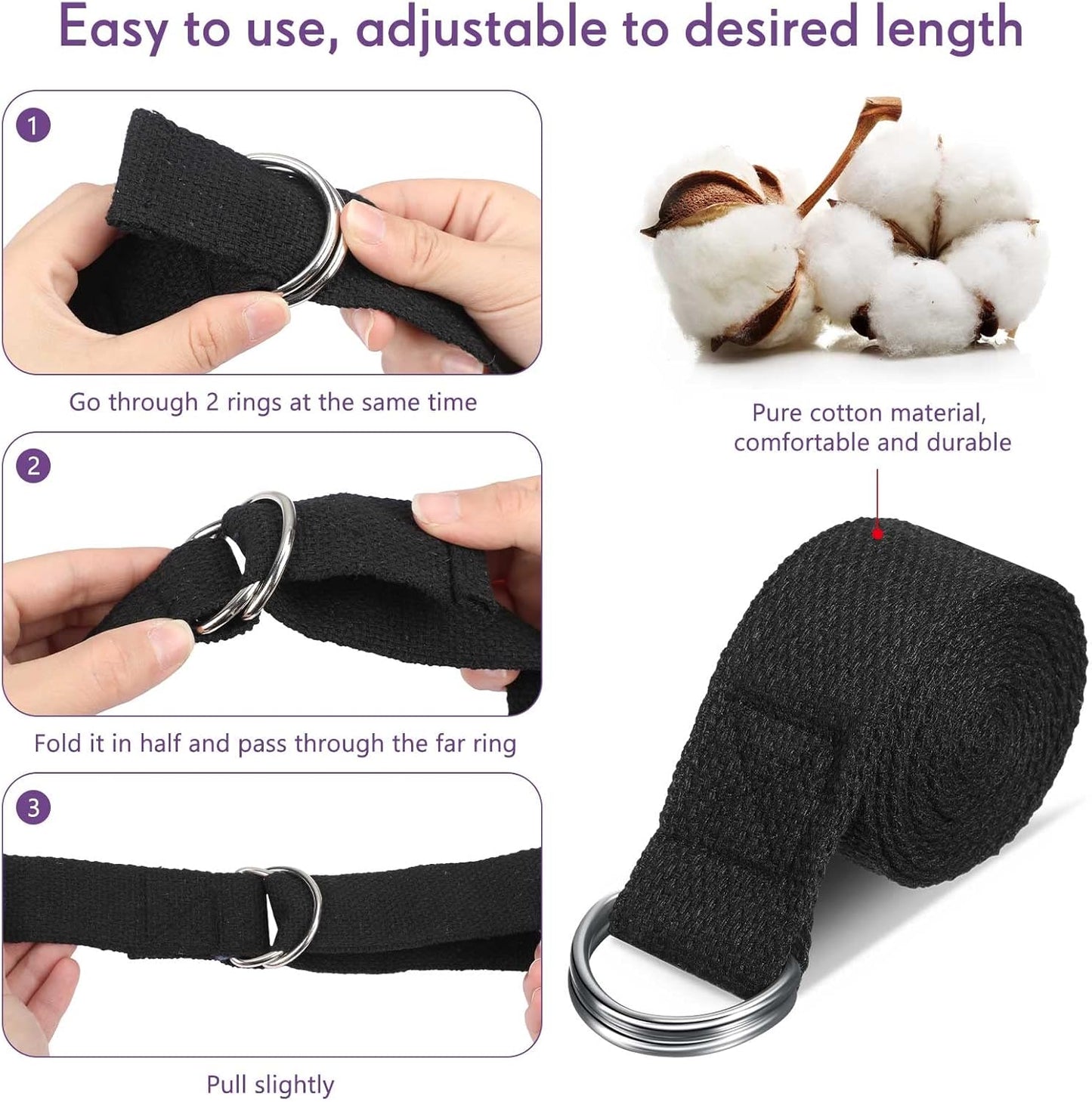 Jerify 10 Pcs Yoga Strap for Stretching Bulk 6ft Exercise Stretch Band with Metal D Ring Adjustable Pilates Non Elastic Yoga Stretch Belt for Women Men Physical Fitness Gym Workout Dance