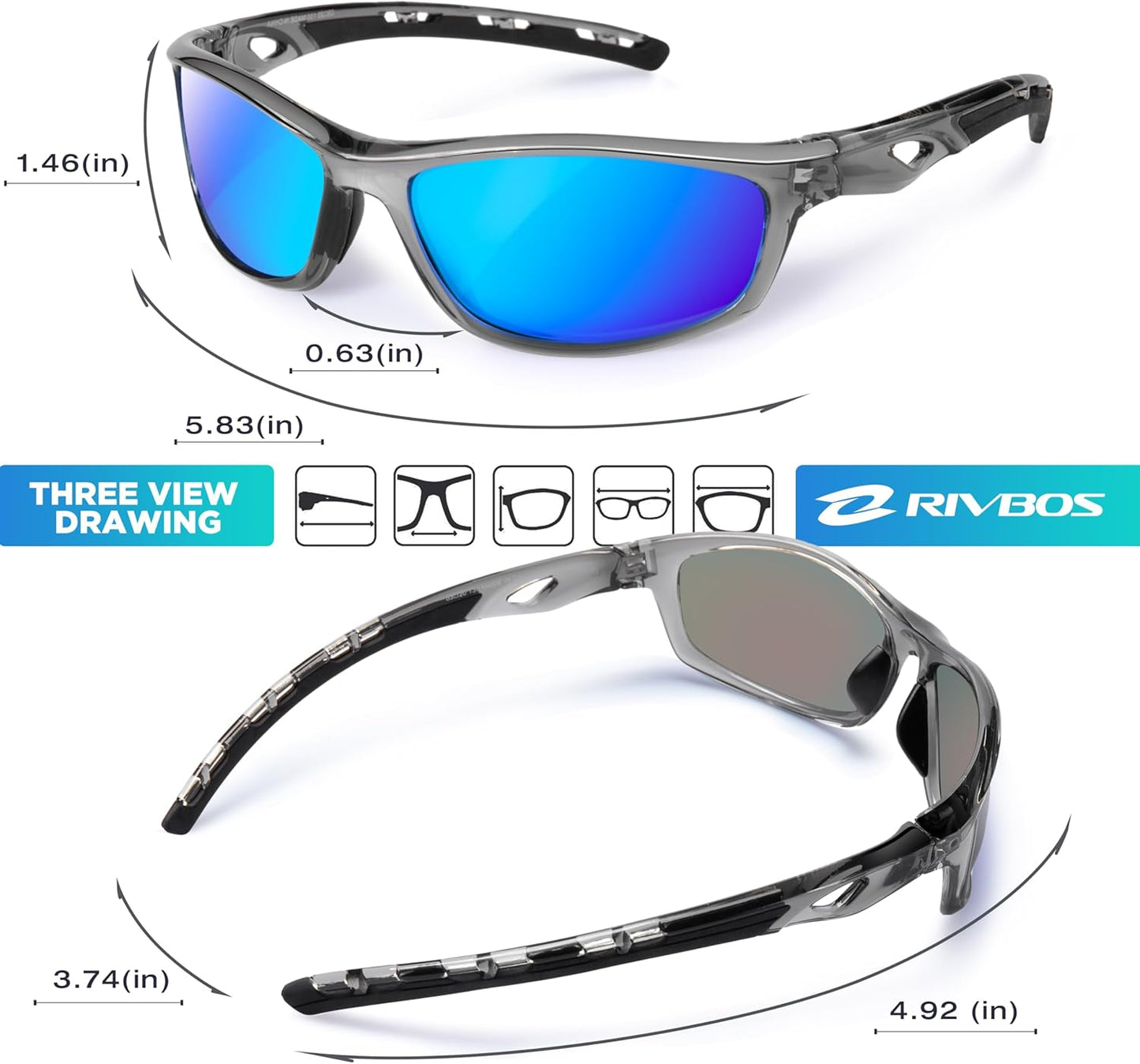 RIVBOS Sunglasses for Men Women Polarized UV Protection Sports Fishing Driving Shades Cycling RB833