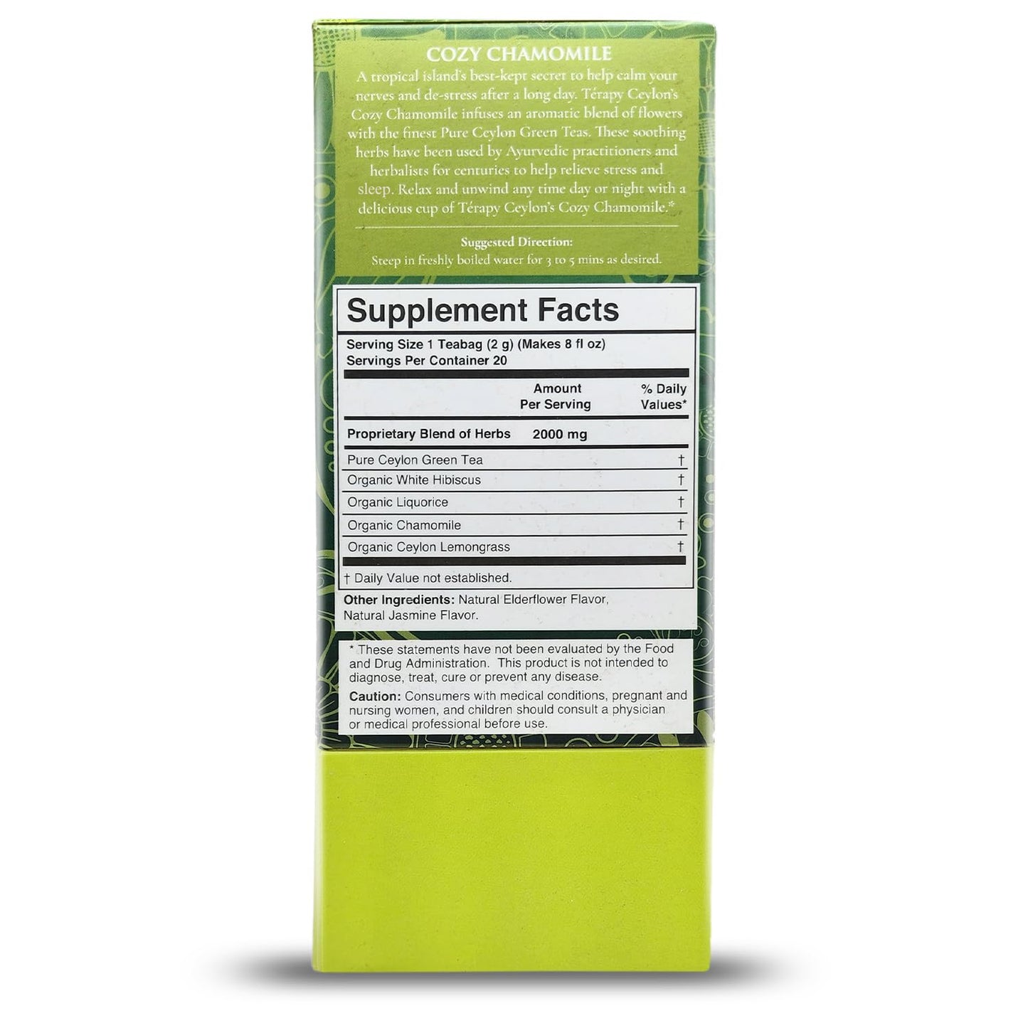 Térapy Ceylon CHAMOMILE TEA | USDA Organic Herbal Tea Bags | 100% Natural Ayurvedic Ingredients including Organic Chamomile, Ashwagandha, Cinnamon & Licorice| 20 Individually Wrapped Tea Bags