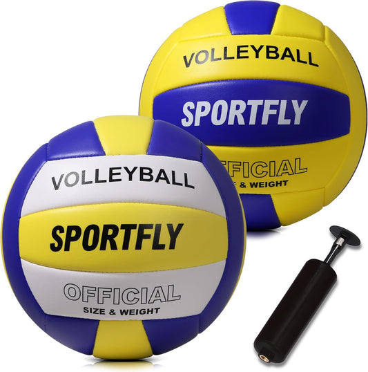Official Size 5 Volleyball, Soft Indoor Outdoor Volleyball for Game Gym Training Beach Play, 2 Pcs Per Pack with Pump Kit