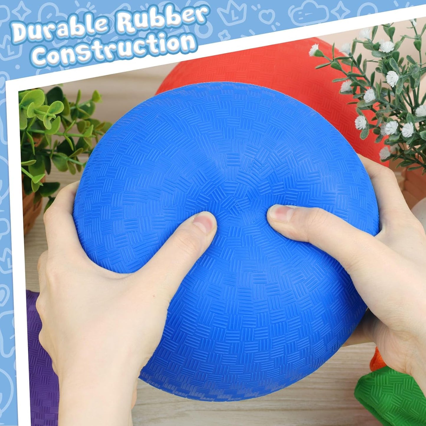 LovesTown Inflatable Playground Ball, 8.5 Inch Dodgeballs Blue Kickballs with Air Pump, for 4 Square Ball Games, Indoor & Outdoor Sports Toys