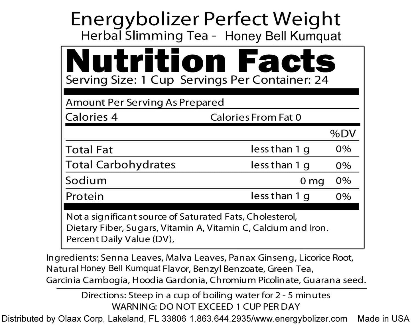 Energybolizer Perfect Weight Herbal Tea (24 Bags)| Natural Energy Booster for Women and Men | Increase Energy, Improve Digestion (Honeybell Kumquat)