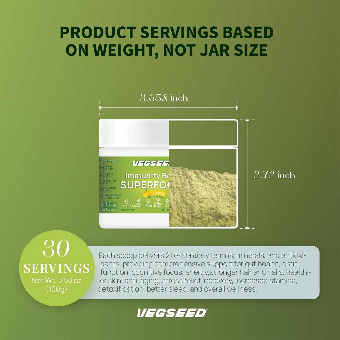 Immunity Greens Superfoods Powder,0 Sugar,21 Vitamins&Minerals,Green Apple,Powder,Immunity,Gut Health,Energy,Stress Relief,Skin,Nails,Hair,Improve Sleep,Overall Health,30SVG,100 Grams