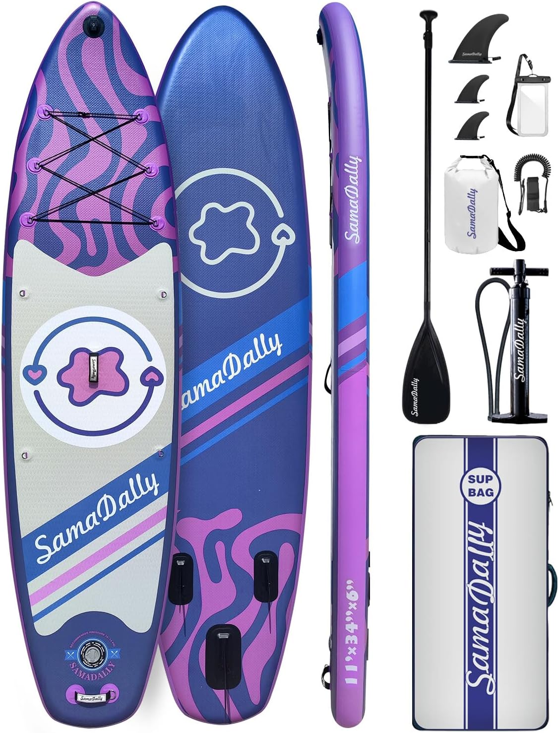11'Stand Up Paddle Boards Surf Control with Premium SUP Board Accessories Backpack & Removable Fins, 34" Wide Inflatable Paddle Boards of All Skill Levels
