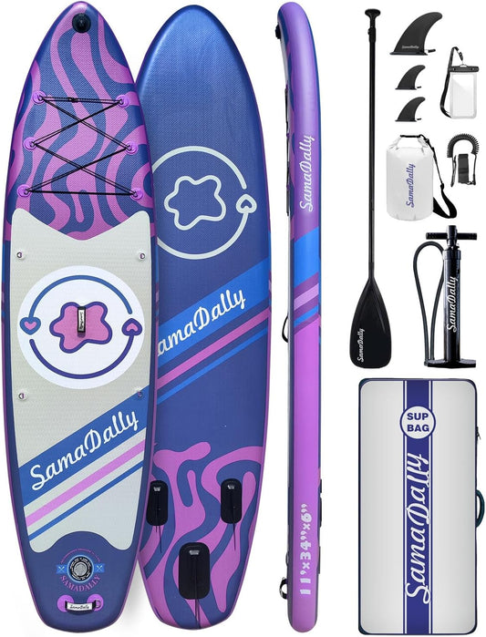 11'Stand Up Paddle Boards Surf Control with Premium SUP Board Accessories Backpack & Removable Fins, 34" Wide Inflatable Paddle Boards of All Skill Levels