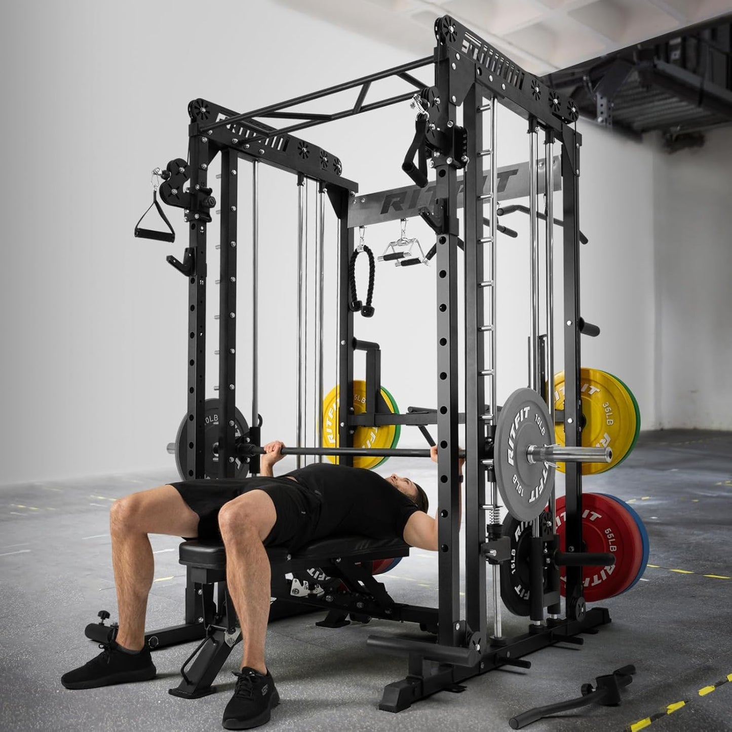 RitFit M1 & M1 Pro Smith Machine with Cable Crossover System, Multi-Function Squat Rack Power Cage for Home Gym, Power Rack and Packages