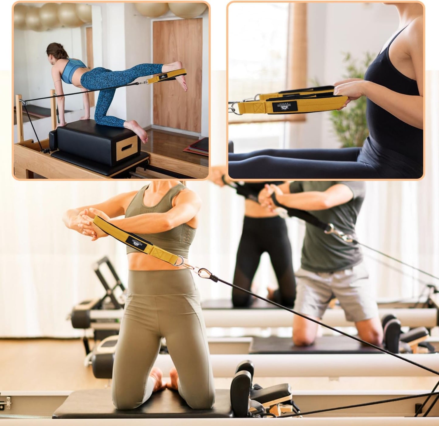 1 Pair Pilates Double Loop Straps for Reformer Fitness D-Ring Straps Handle, Yoga Exercise Accessories for Home Gym Workout