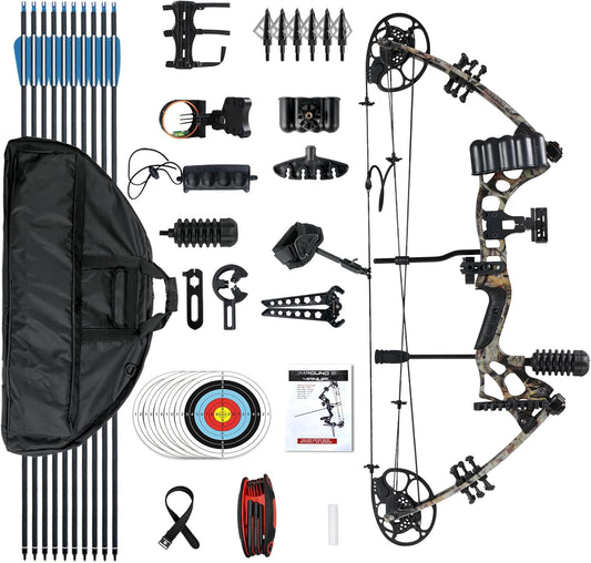 Compound Bow and Arrow Set for Adults 30-65LBS Draw Weight, Ready to Hunt, Archery Hunting Bows 19.5"-30.5" Draw Length, Limbs Made in US