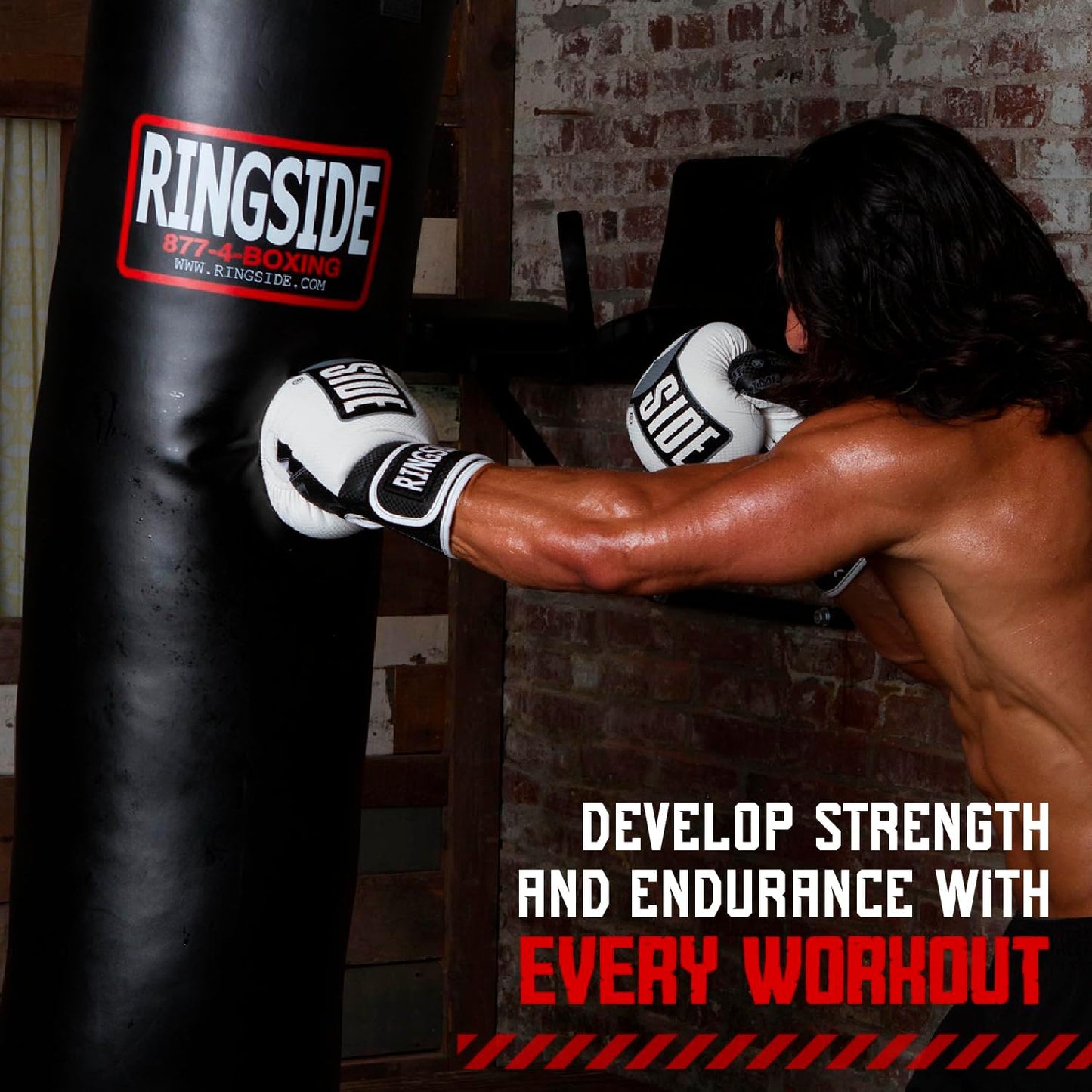 Ringside 100-Pound Muay Thai Heavy Bag, Sturdy Powerhide Punching Bag for Boxing, MMA, Muay Thai, and Kickboxing Training and Workout, Includes Chain and Swivel, Black, 72" H x 13" Dia.