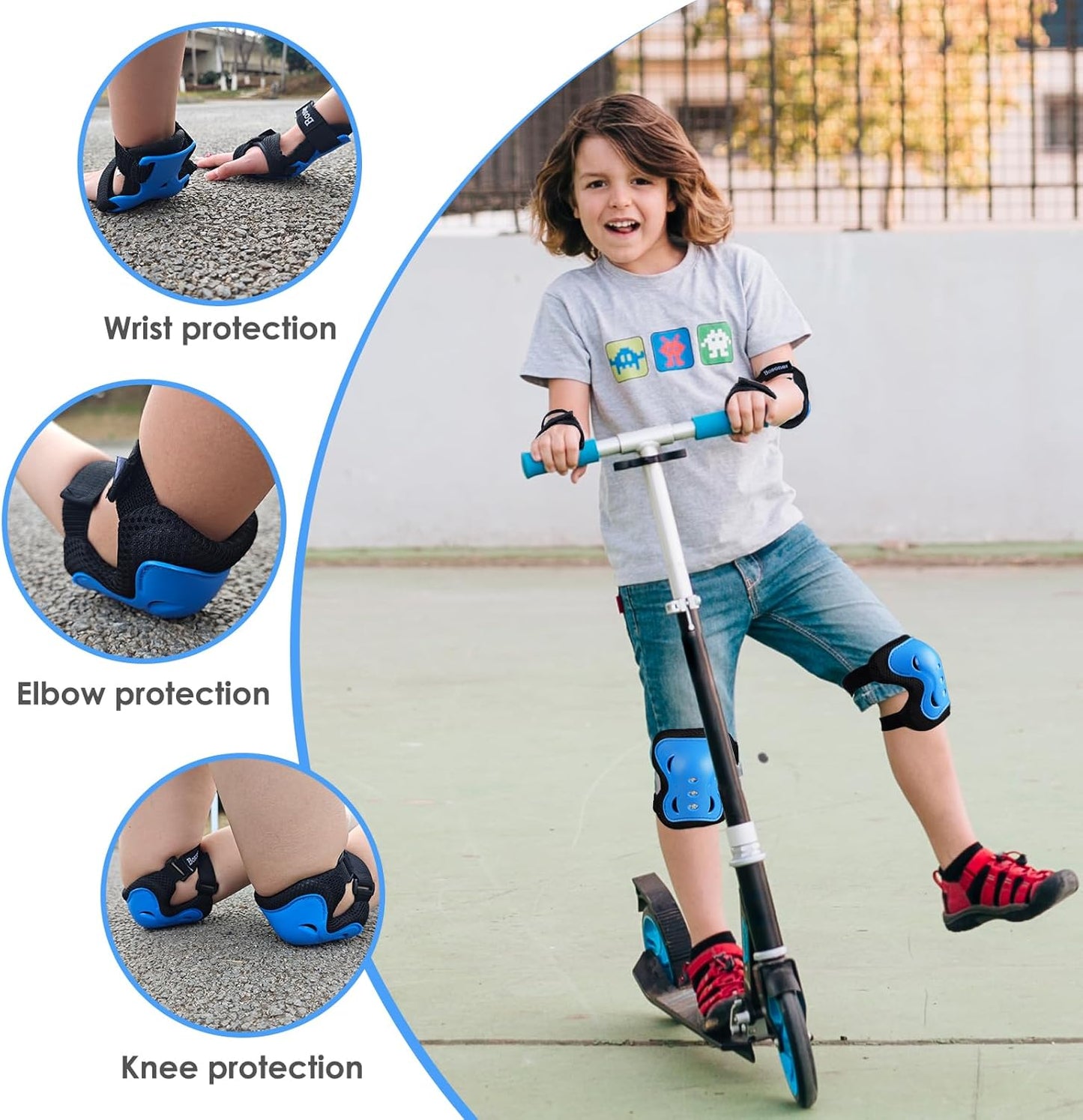 BOSONER Kids/Youth Knee Pad Elbow Pads Guards Protective Gear Set for Roller Skates Cycling BMX Bike Skateboard Inline Skatings Scooter Riding Sports