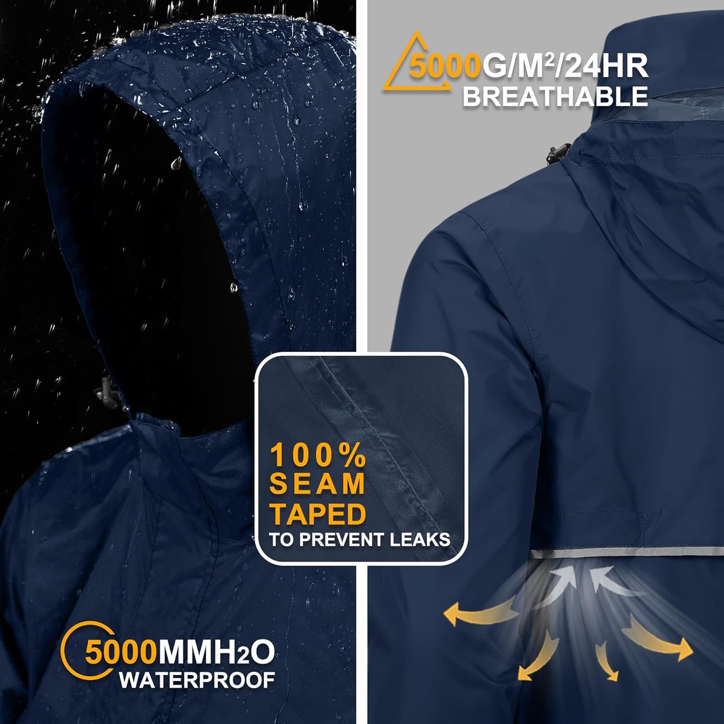 Outdoor Ventures Men's Rain Jacket Waterproof Lightweight Packable Rain Pullover for Hiking Golf Running