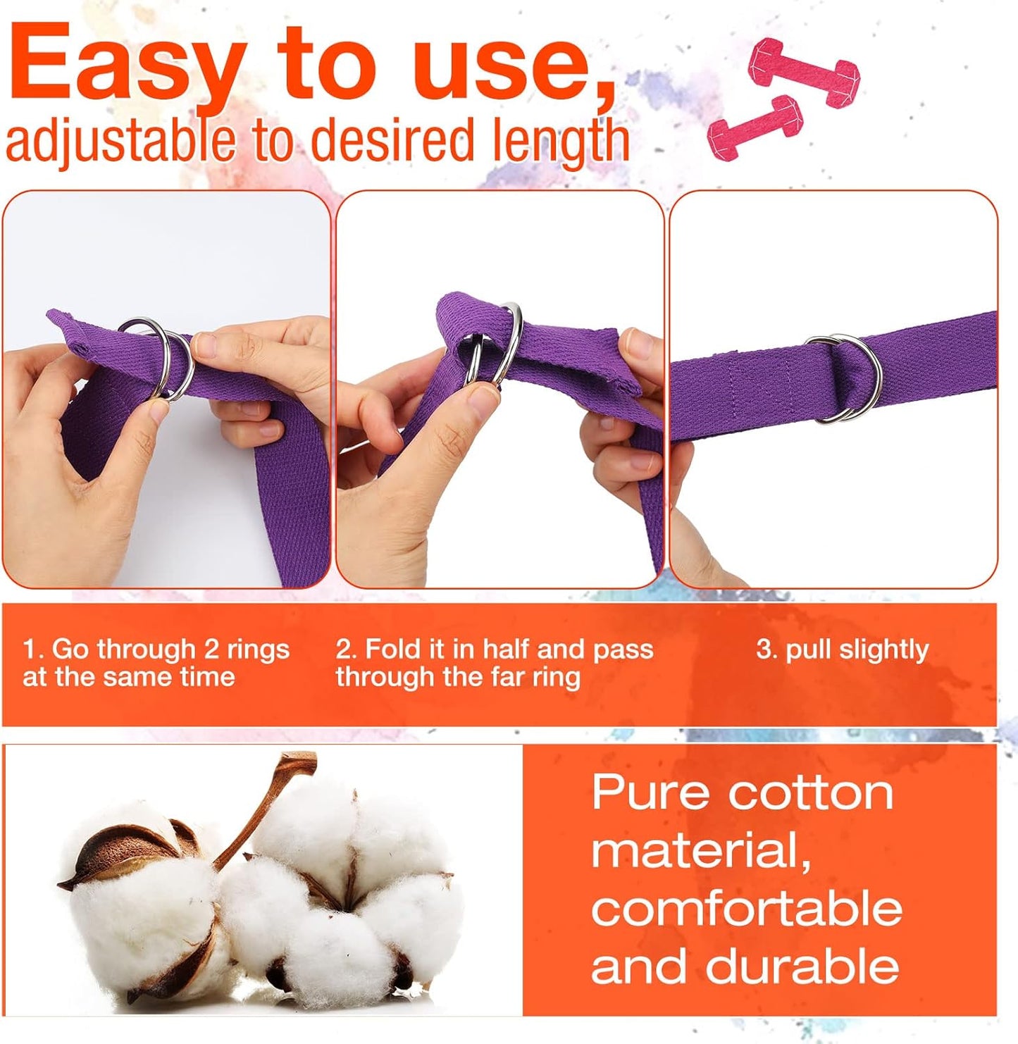 Jerify 10 Pcs Yoga Strap for Stretching Bulk 6ft Exercise Stretch Band with Metal D Ring Adjustable Pilates Non Elastic Yoga Stretch Belt for Women Men Physical Fitness Gym Workout Dance