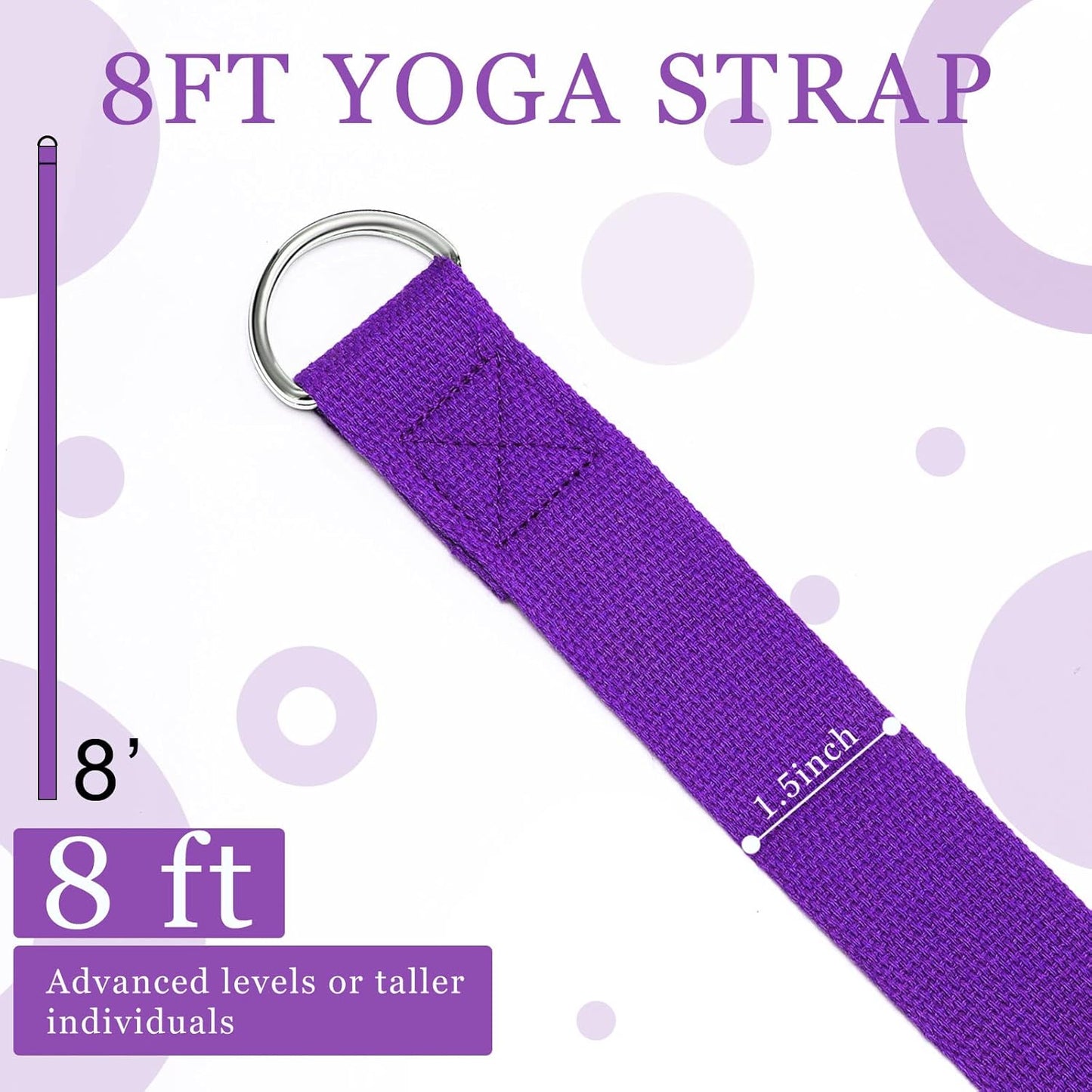 6 Pcs Yoga Strap for Stretching 8 Ft Yoga Exercise Adjustable Straps Bands with Safe Adjustable D Ring Buckle for Pilates Gym Workouts Fitness Improves Sitting Posture