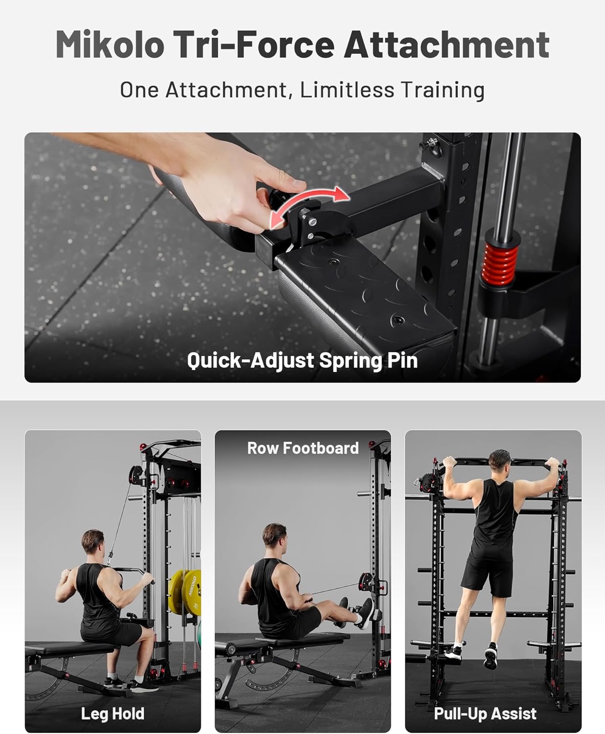 Mikolo Smith Machine, 2200lbs Squat Rack with LAT-Pull Down System & Cable Crossover Machine, Training Equipment with Leg Hold-Down Attachment