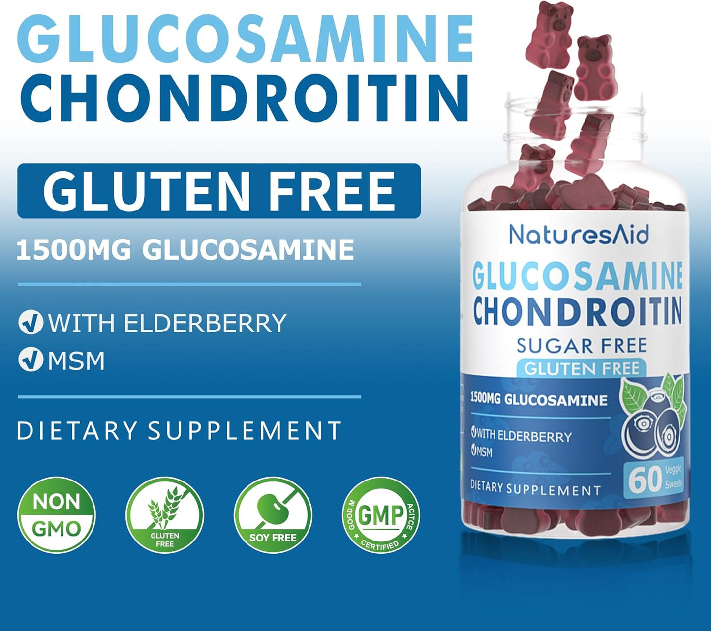Glucosamine Chondroitin Gummies with MSM & Elderberry Extra Strength - Joint Support, Antioxidant Immune Support Supplement for Adults, Men & Women.(2 Pack)