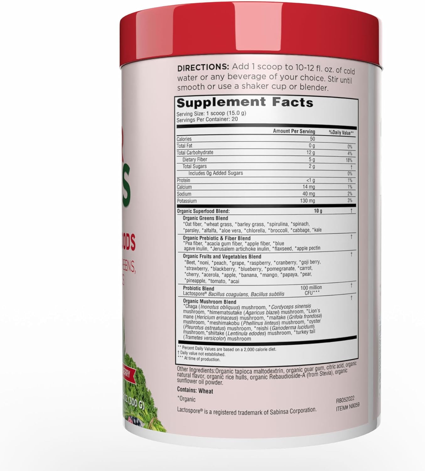 Country Farms Organic Super Greens Berry Flavor, 50 Organic Super Foods, Packed with Fiber, USDA Organic Drink Mix, Fruits, Vegetables, Mushrooms & Probiotics, Supports Energy, 5g Fiber