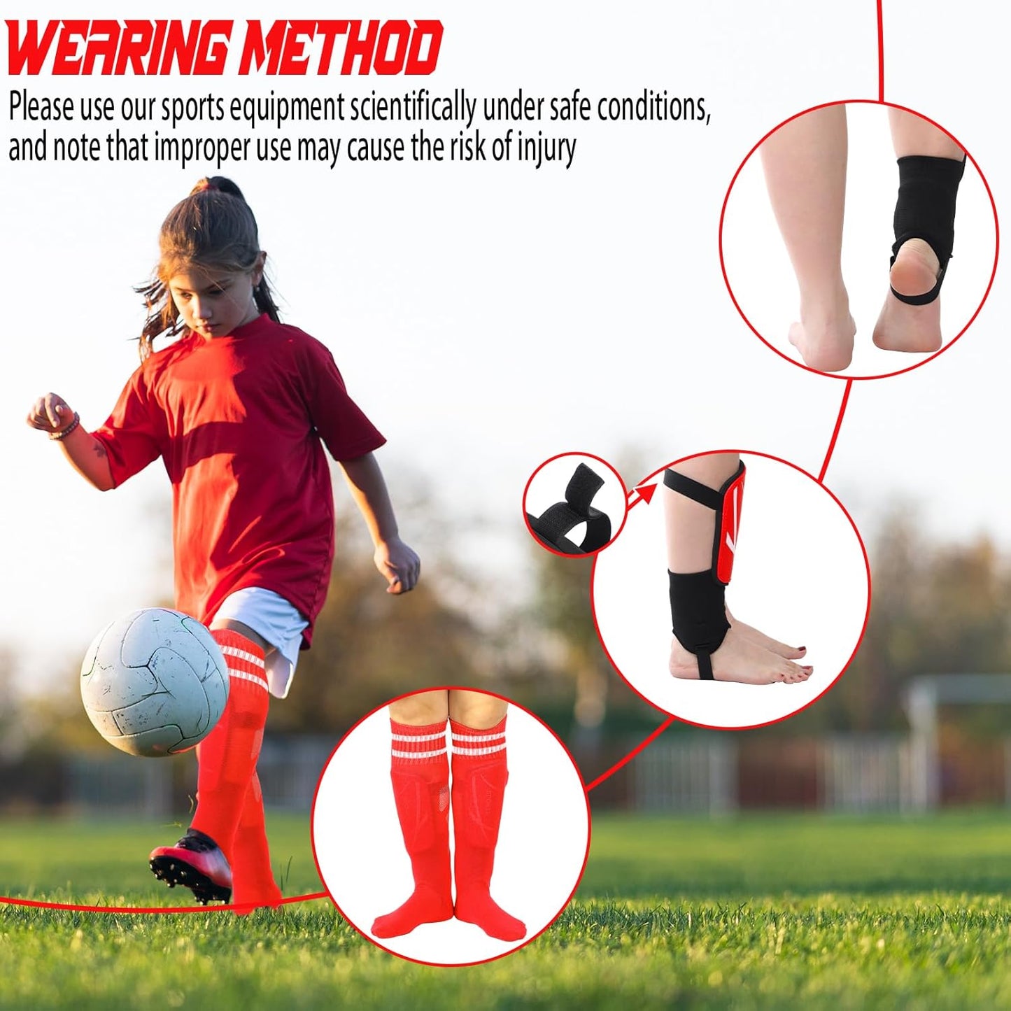 Soccer Shin Guards and Socks Kids Youth Lightweight Soccer Pads Defender with Ankle Protection Ski Shin Guards Football Equipment for Age 4-14 Toddler Boys Girls Teens