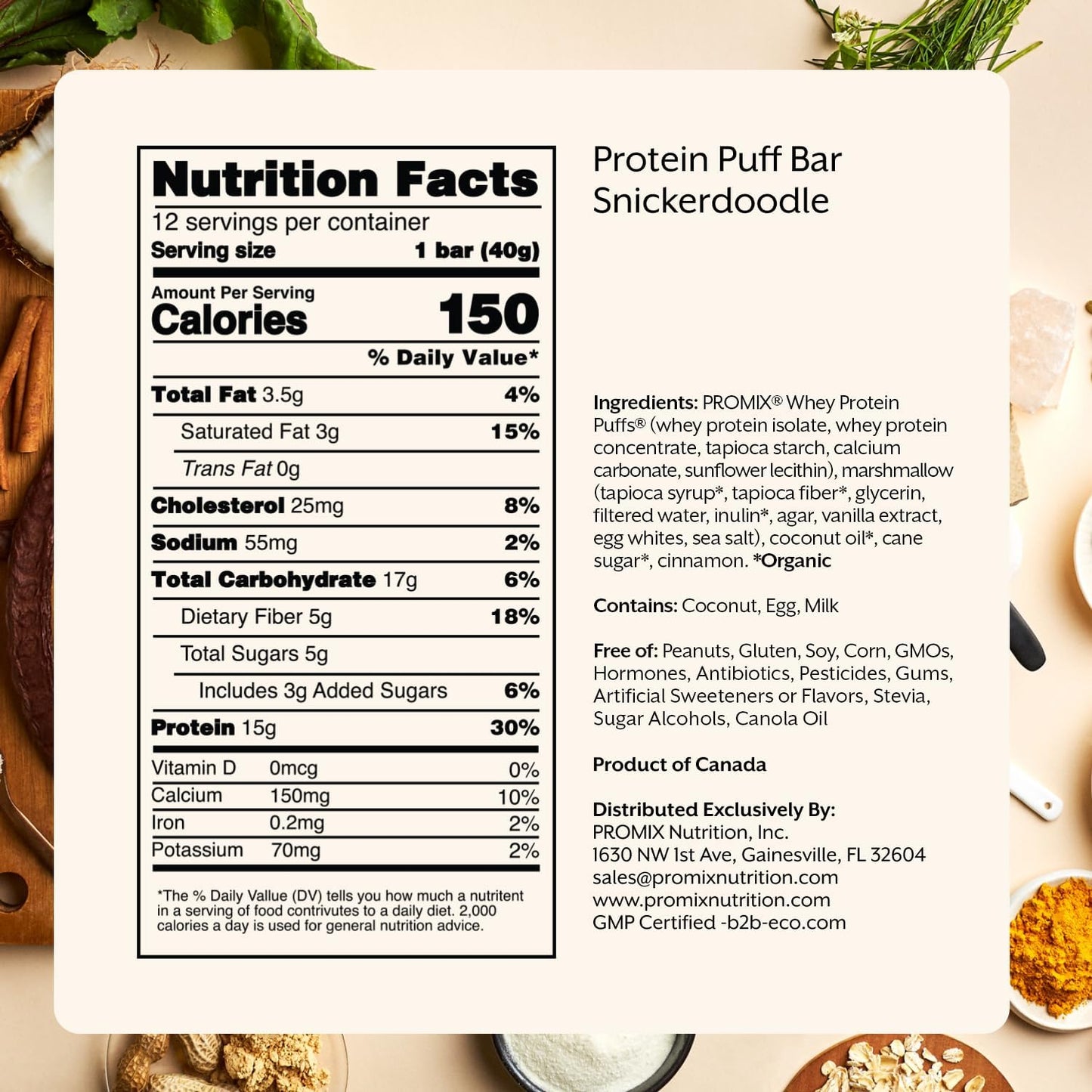 ProMix Nutrition Protein Puff Bars - Snickerdoodle - Marshmallow Crispy Treat - Great Tasting & Healthy On The Go Snack - High Protein & Low Calorie - Free From Gluten, Soy, & Corn - 12 Bars