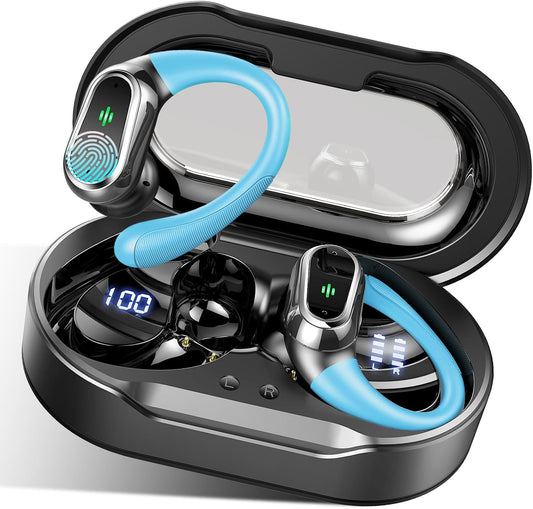 Wireless Earbuds, 2025 Bluetooth 5.4 Headphones Sport, Bluetooth Earbuds with ENC Noise Canceling Mic, 50H Stereo Wireless Headphones IP7 Waterproof with Earhooks, Dual LED Display for Workout/Running