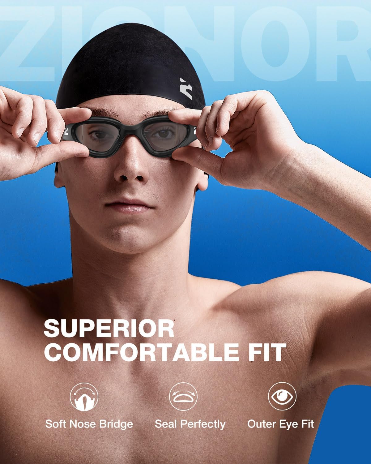 ZIONOR G1 Lite Swim Goggles with Swim Cap Comfortable Anti-fog Swimming Goggles Cap Set for Adult Men Women