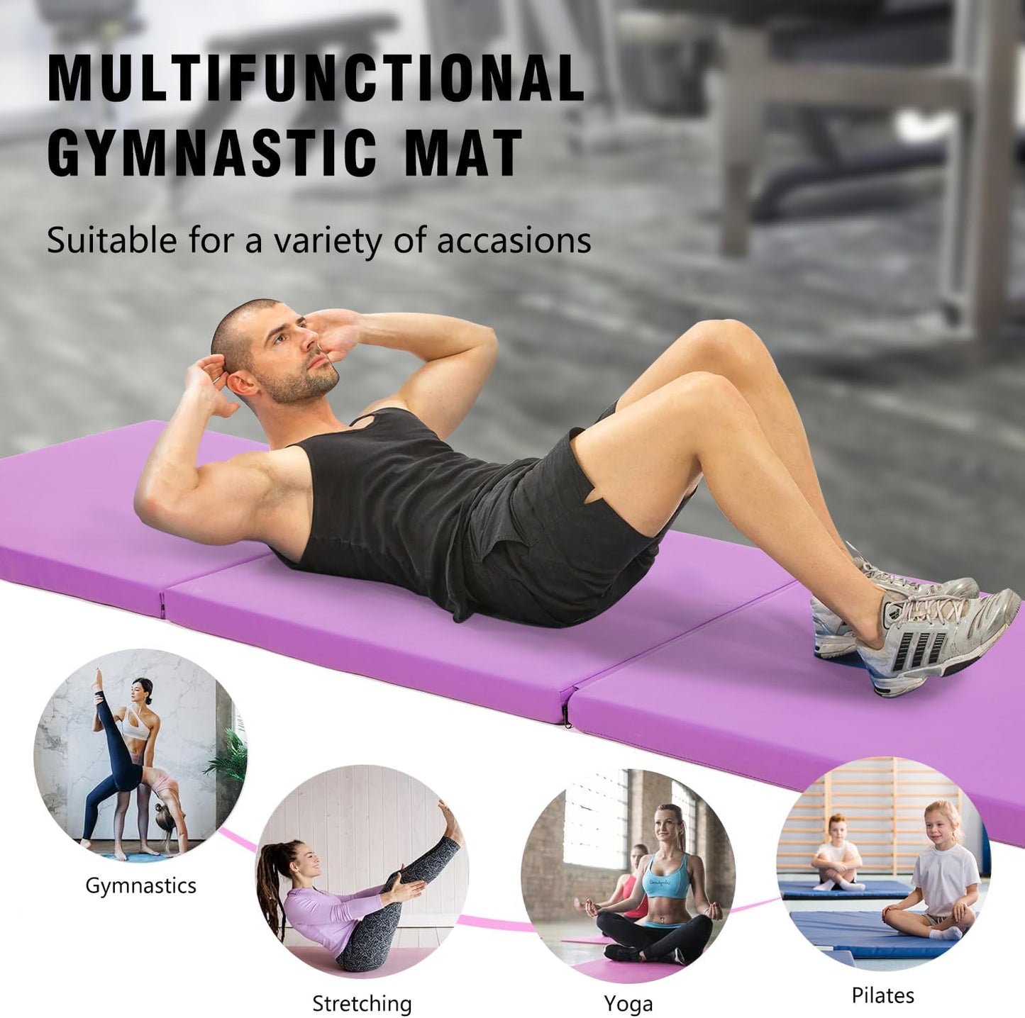 Gymnastics Tumbling Mats Portable Gymnastics Mat Foldable Tumbling Mat 2'x6'/4'x8' PU Leather Exercise Mat Yoga Mat with Carrying Handles for home Workout outdoor Yoga Gymnastics