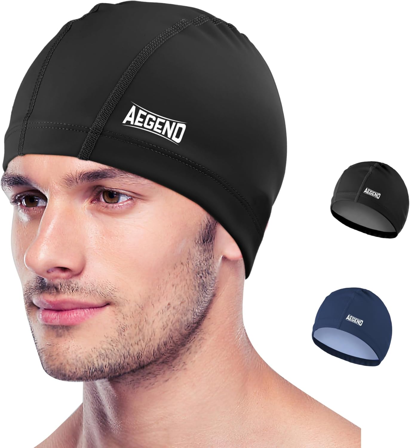 Aegend Fabric Swim Cap, Silicone Waterproof Layer - Breathable Cloth Swimming Cap, Keep Hair Dry with Hight Elasticity for Youth(8-16) Adult, 2 Sizes to Choose