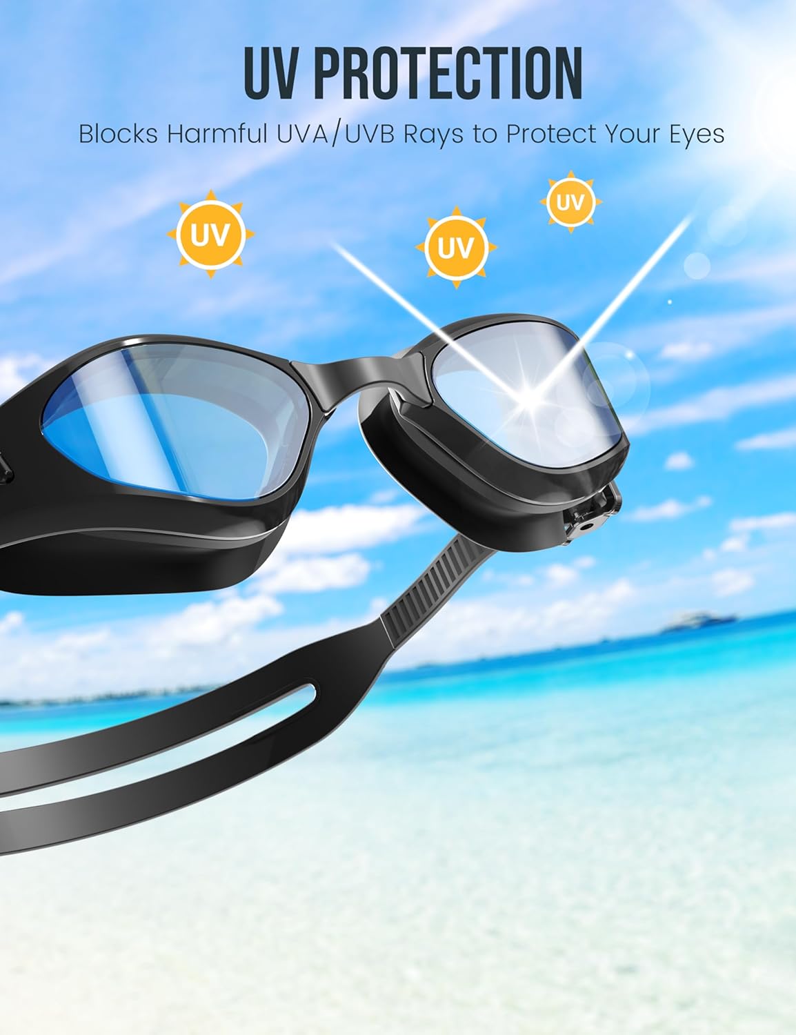 Swimming Goggles, No Leaking Swim Pool Goggles for Adults with Fog-Resistant, UV-Blocking Lenses for Men Women Youth