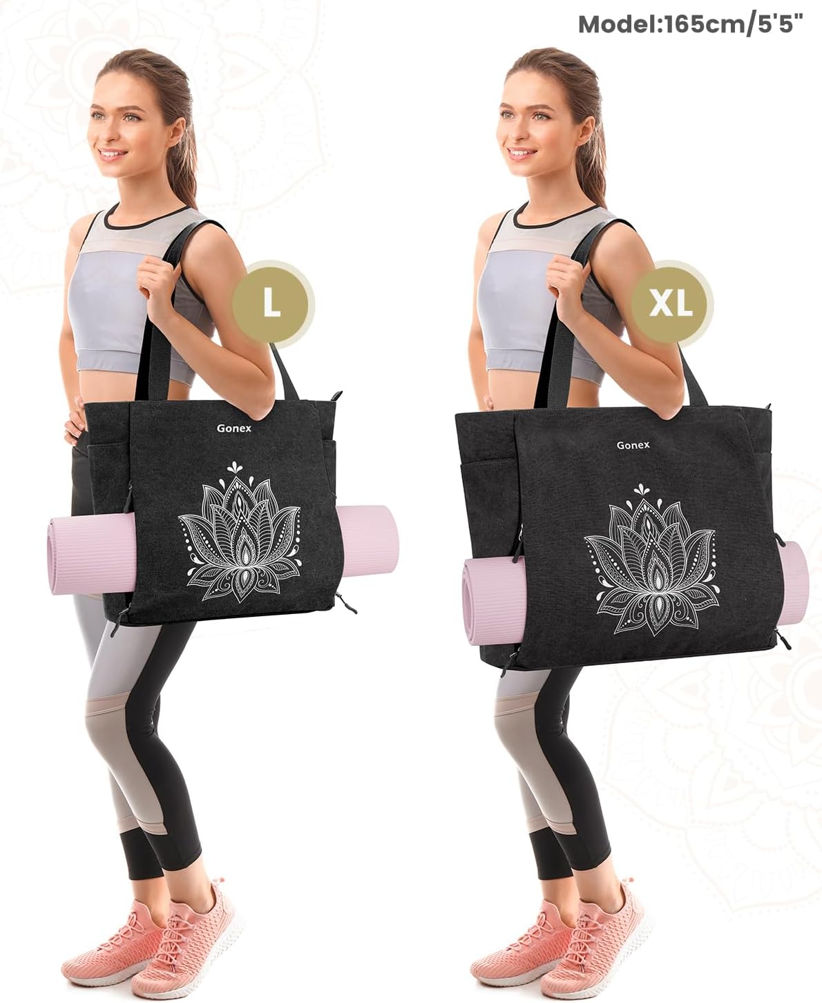 Gonex Yoga Mat Bag, Large Tote Bag with Multi Pockets for Women Men, Canvas Mat Carrier, Full Zipper Easy Access for Pilates Gym Travel